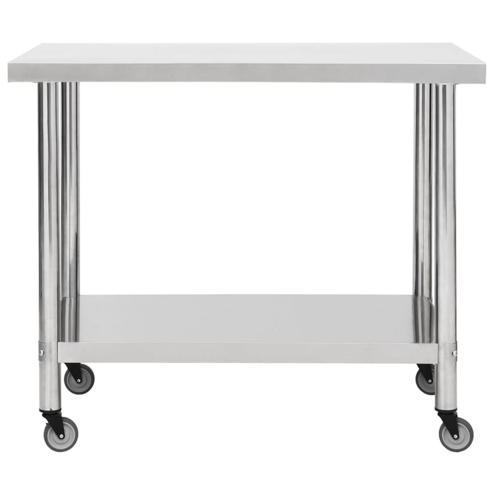 Kitchen Work Table with Wheels 39.4"x11.8"x33.5" Stainless Steel. Picture 2