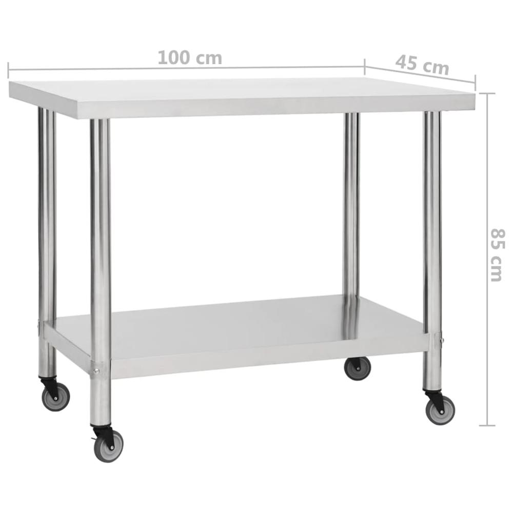 Kitchen Work Table with Wheels 39.4"x17.7"x33.5" Stainless Steel. Picture 7