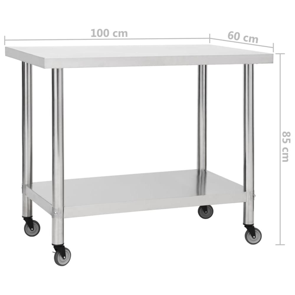 Kitchen Work Table with Wheels 39.4"x23.6"x33.5" Stainless Steel. Picture 7