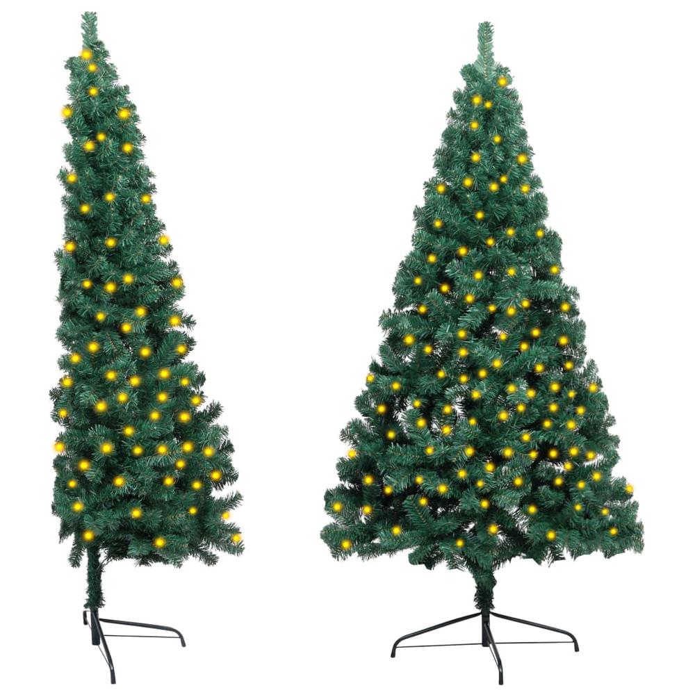 Artificial Half Pre-lit Christmas Tree with Stand Green 70.9" PVC. Picture 11