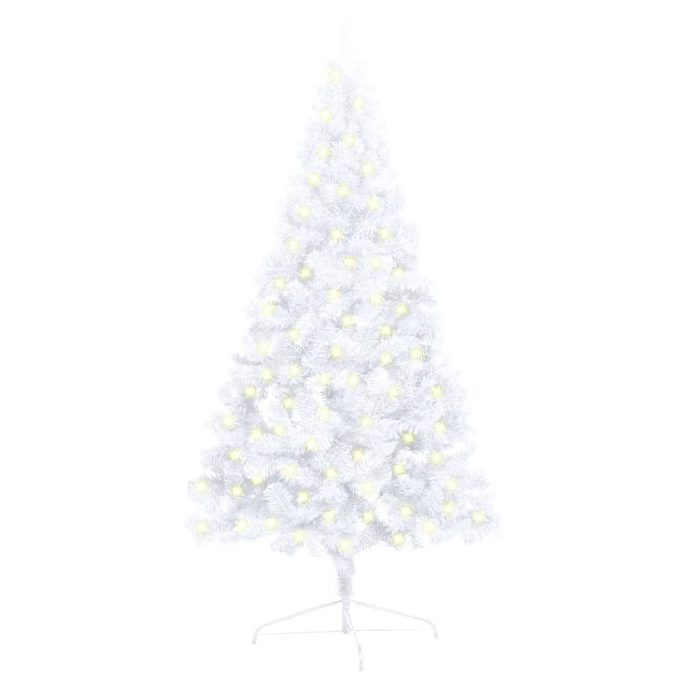 Artificial Half Pre-lit Christmas Tree with Stand White 47.2" PVC. Picture 10