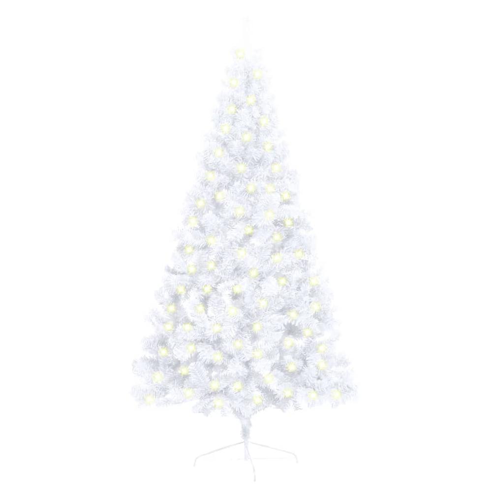 Artificial Half Pre-lit Christmas Tree with Stand White 59.1" PVC. Picture 10