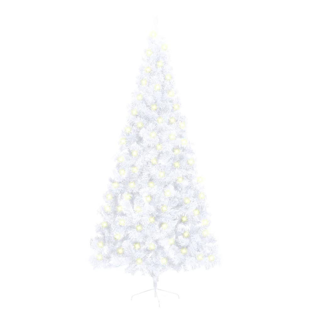 Artificial Half Pre-lit Christmas Tree with Stand White 82.7" PVC. Picture 10