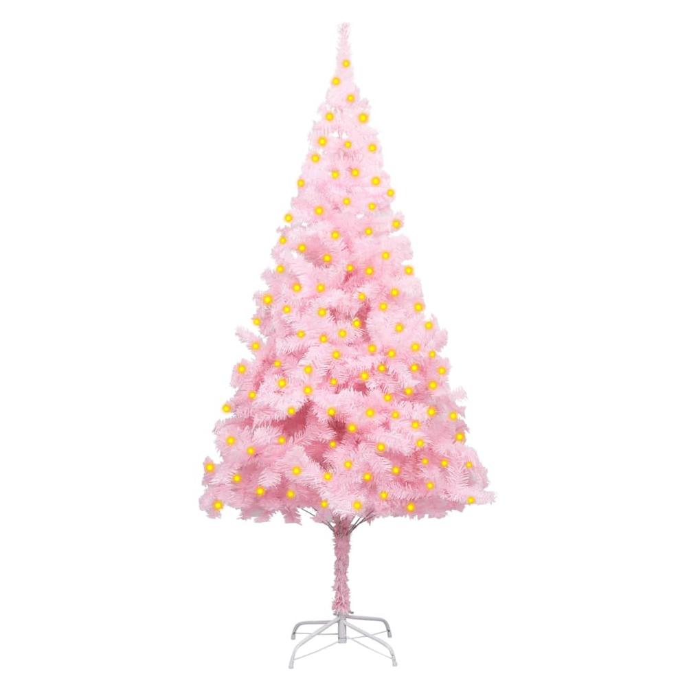 Artificial Pre-lit Christmas Tree with Stand Pink 70.9" PVC. Picture 8