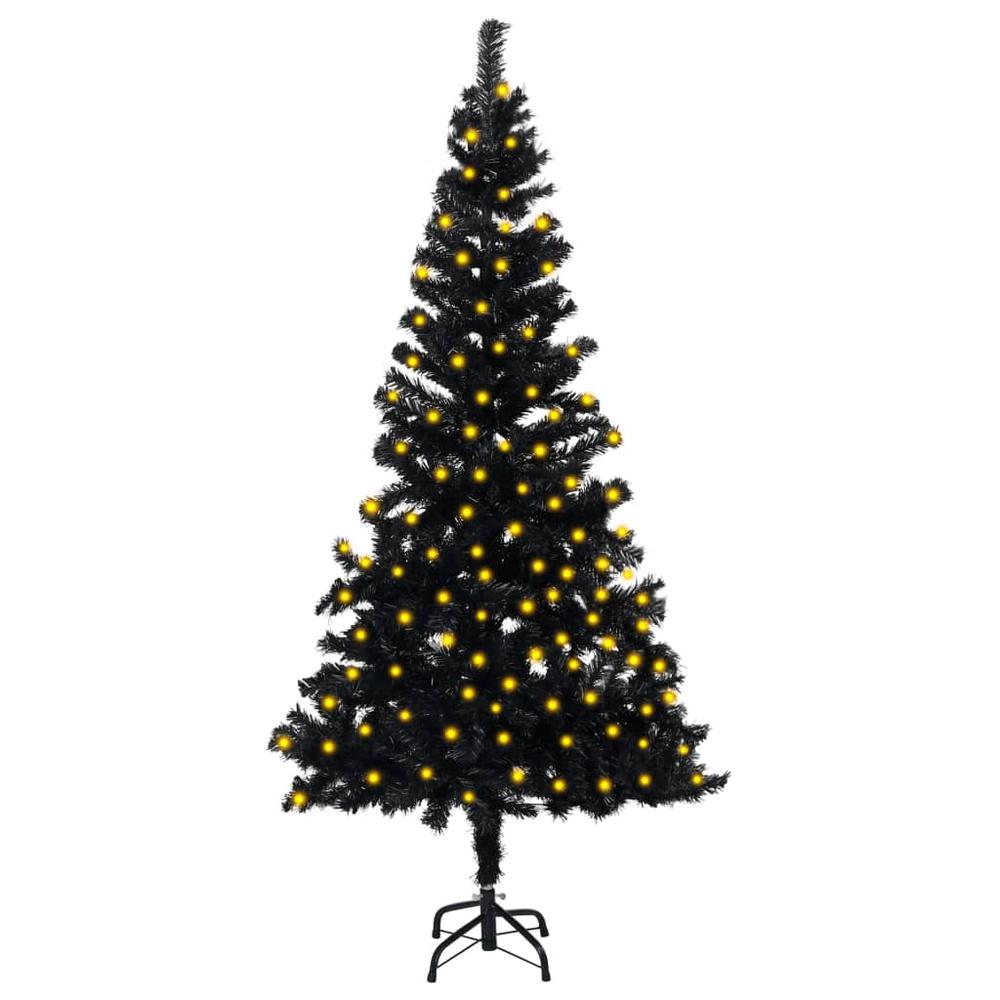 Artificial Pre-lit Christmas Tree with Stand Black 59.1" PVC. Picture 8