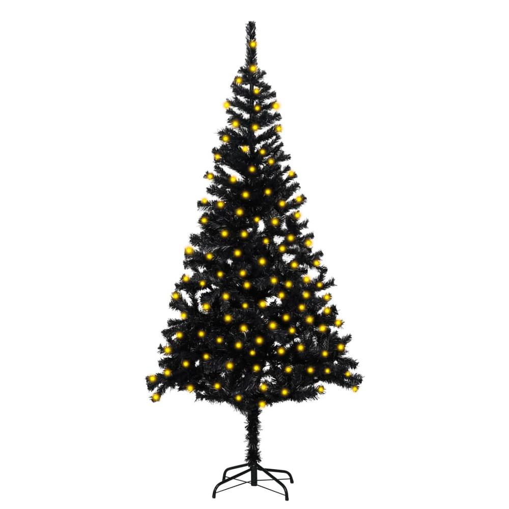Artificial Pre-lit Christmas Tree with Stand Black 70.9" PVC. Picture 8