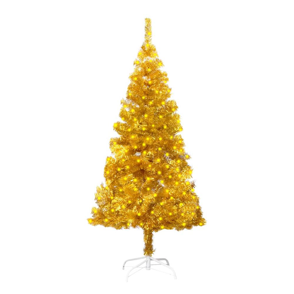 Artificial Pre-lit Christmas Tree with Stand Gold 59.1" PET. Picture 8