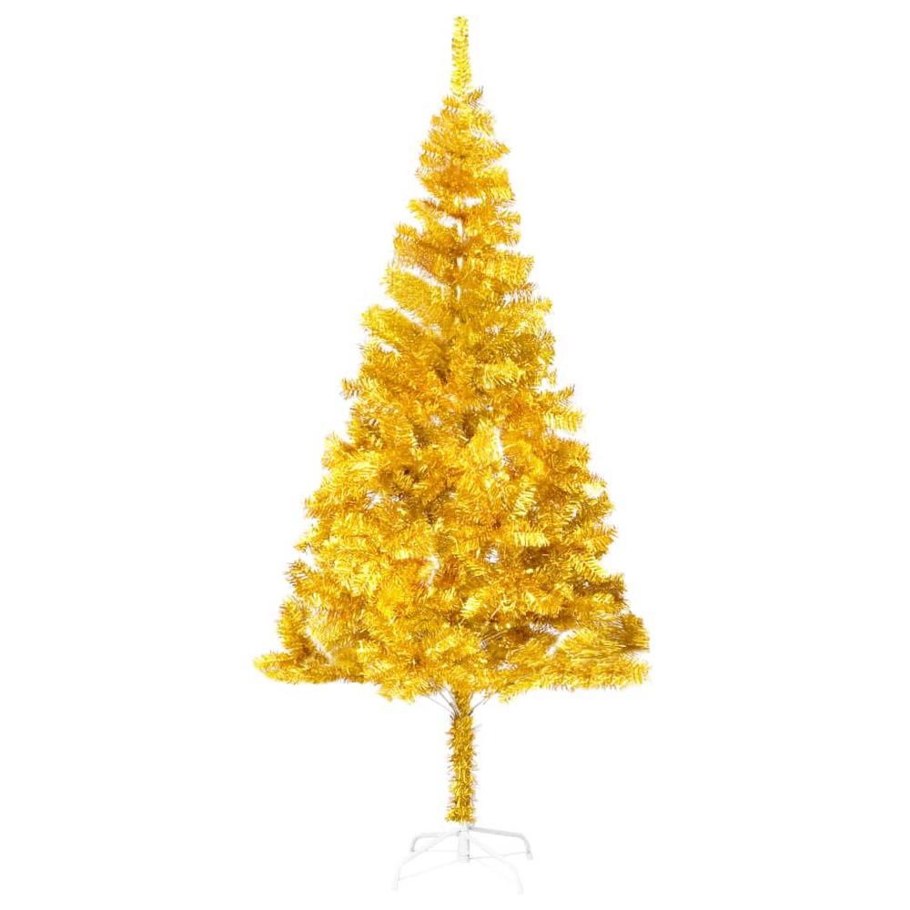 vidaXL Artificial Christmas Tree with LEDs&Stand Gold 82.7" PET. Picture 6