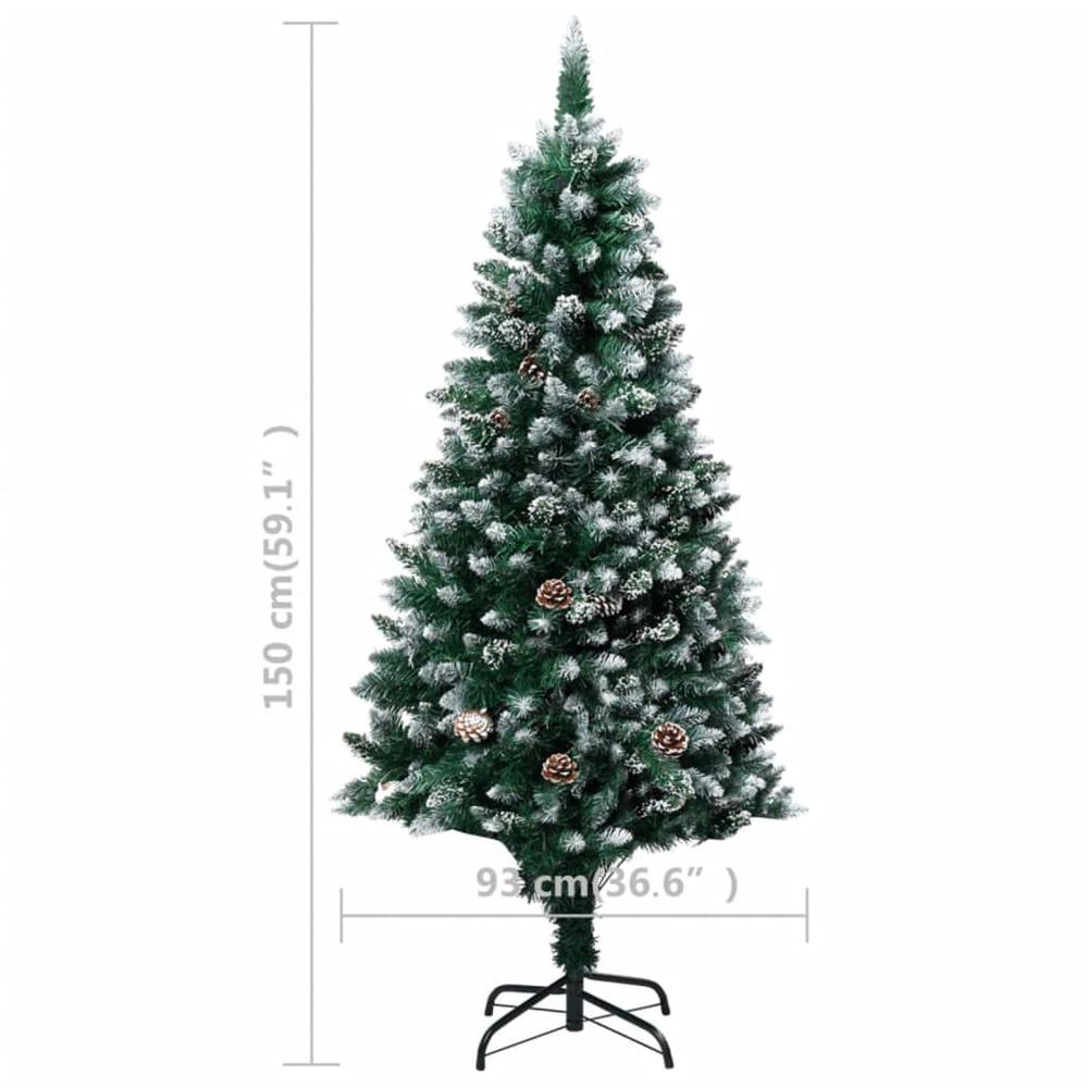 vidaXL Artificial Christmas Tree LEDs&Pine Cones&White Snow 59.1". Picture 9