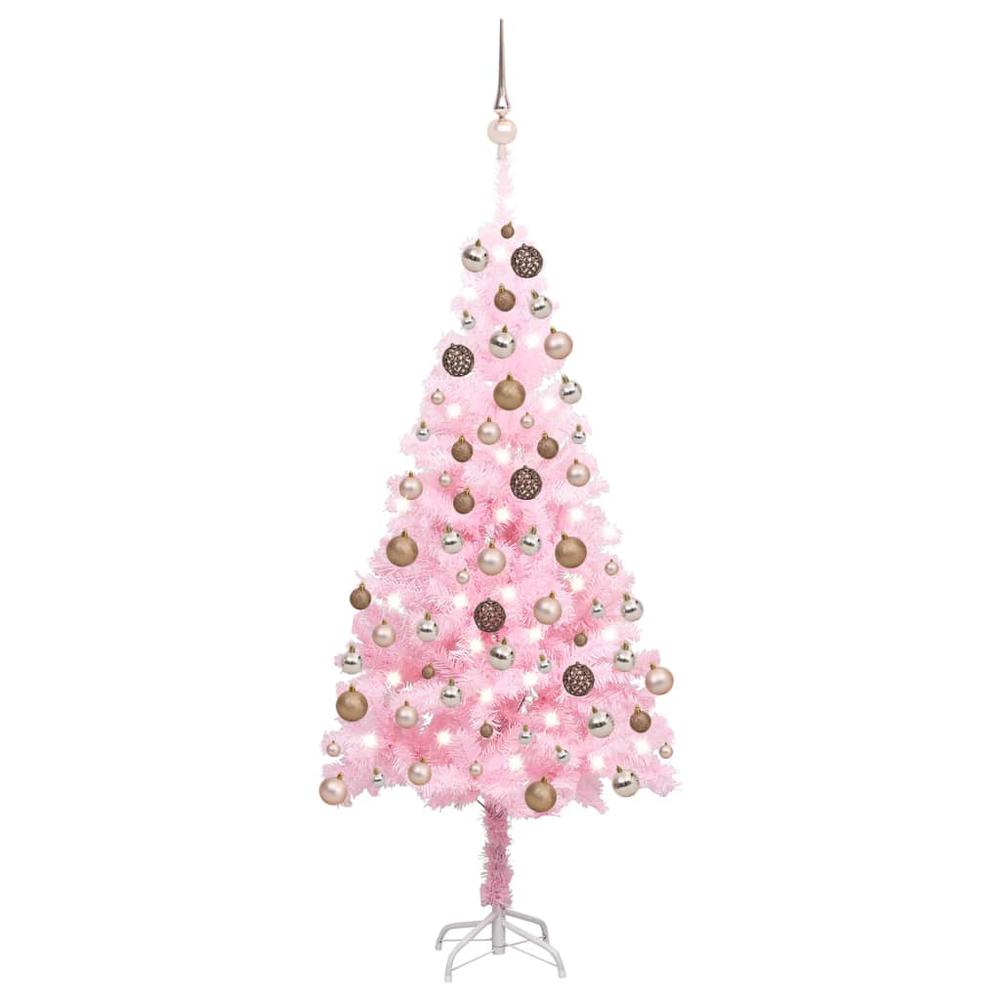 Artificial Pre-lit Christmas Tree with Ball Set Pink 47.2" PVC. Picture 12