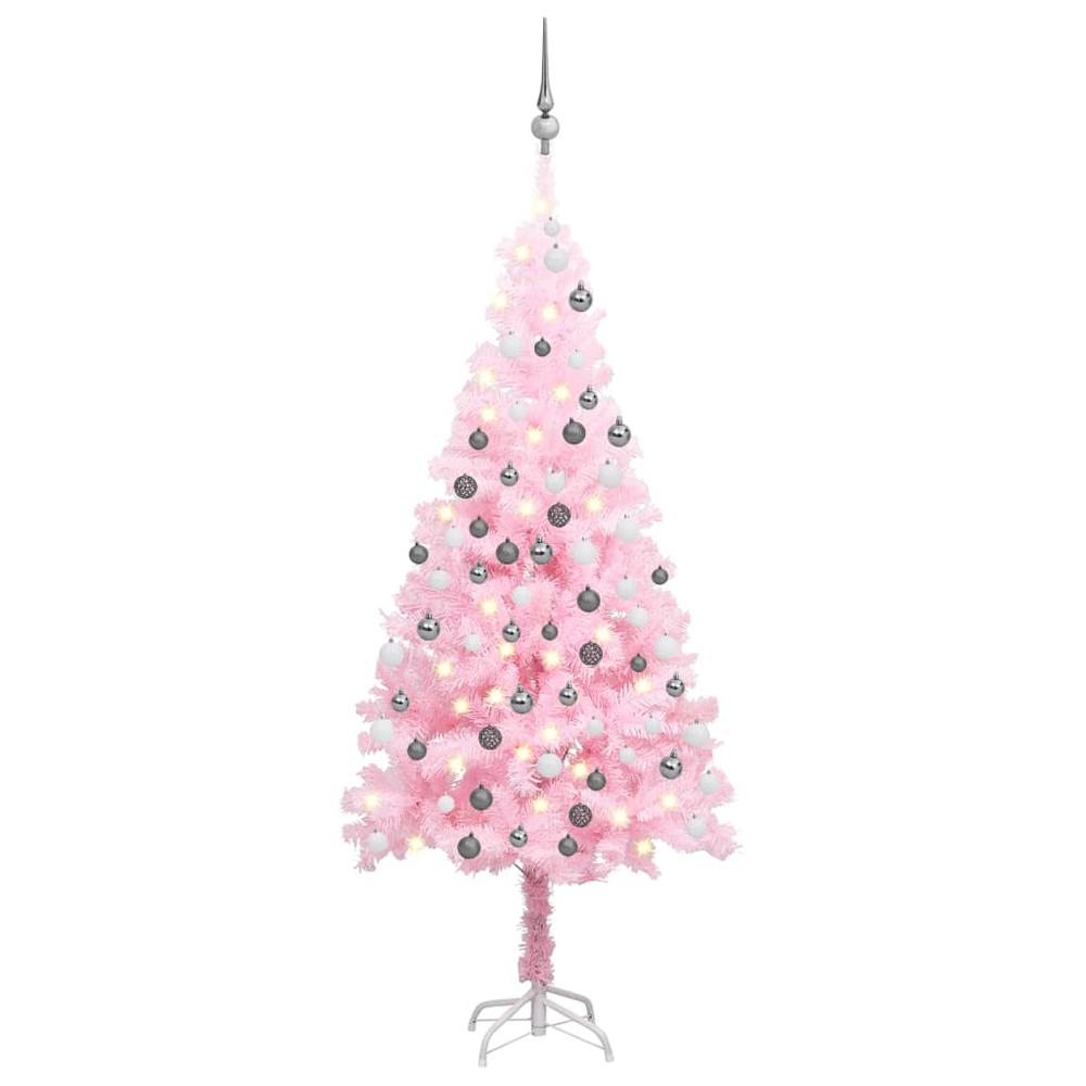 Artificial Pre-lit Christmas Tree with Ball Set Pink 59.1" PVC. Picture 12