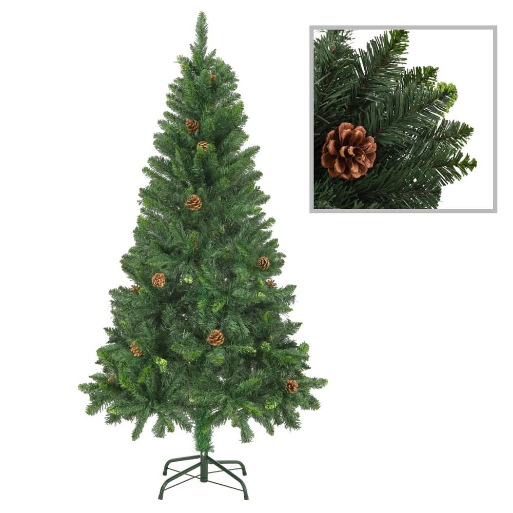 Artificial Pre-lit Christmas Tree with Pine Cones Green 59.1". Picture 1