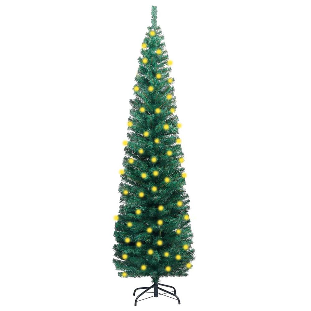 Slim Artificial Pre-lit Christmas Tree with Stand Green 94.5" PVC. Picture 9