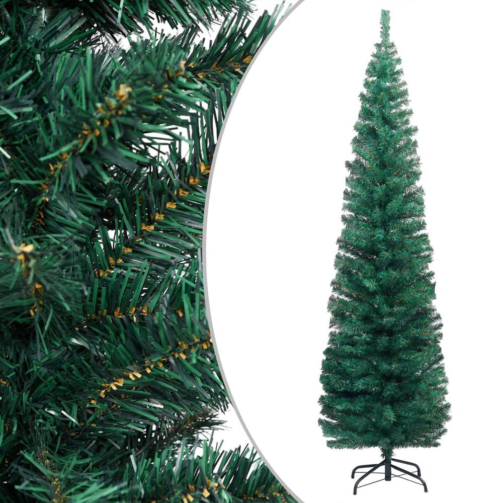 Slim Artificial Pre-lit Christmas Tree with Stand Green 94.5" PVC. Picture 1