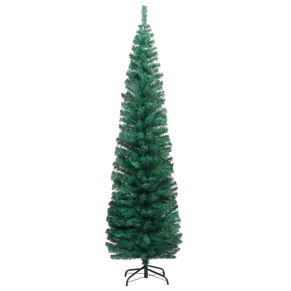 Slim Artificial Pre-lit Christmas Tree with Stand Green 94.5" PVC. Picture 2