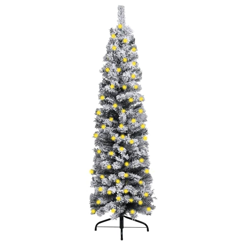 Slim Pre-lit Christmas Tree with Flocked Snow Green 59.1" PVC. Picture 9