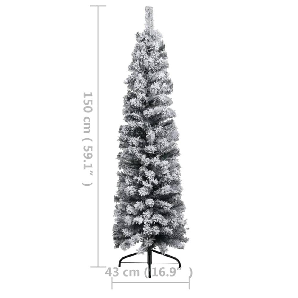 Slim Pre-lit Christmas Tree with Flocked Snow Green 59.1" PVC. Picture 8