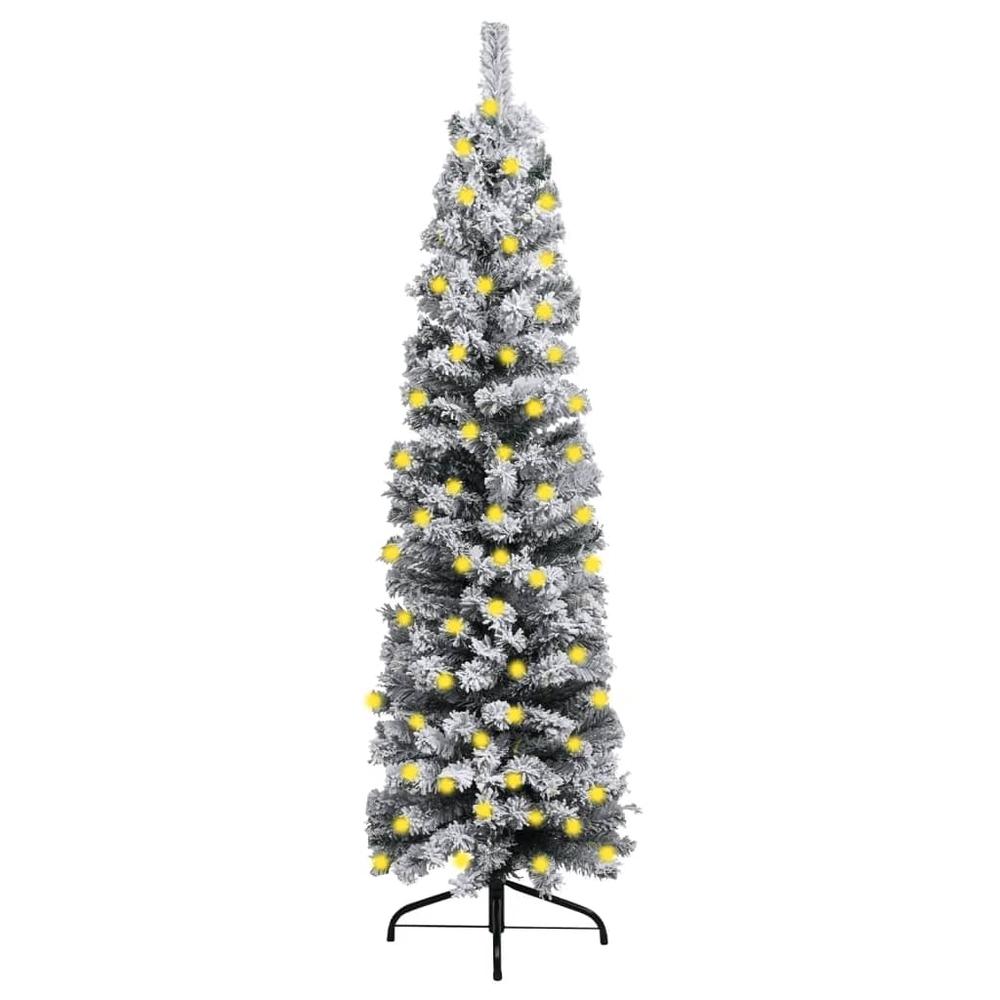 Slim Pre-lit Christmas Tree with Flocked Snow Green 70.9" PVC. Picture 9
