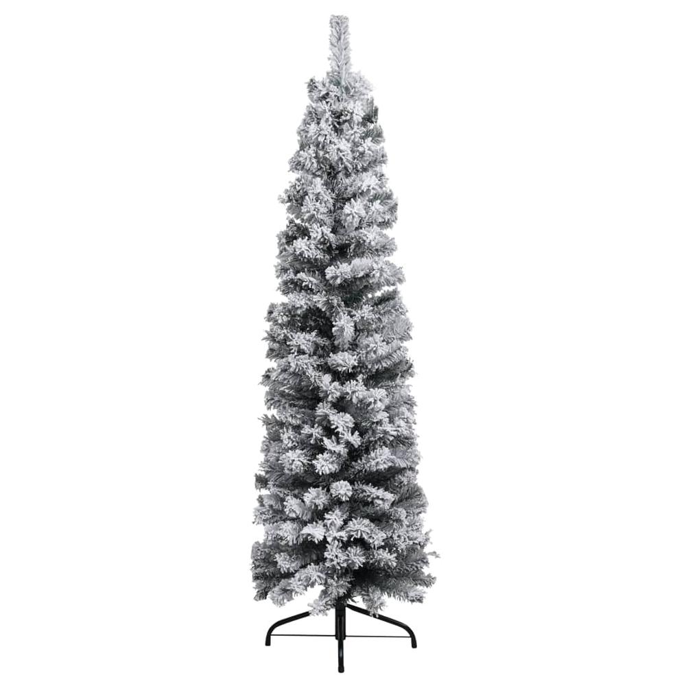 Slim Pre-lit Christmas Tree with Flocked Snow Green 70.9" PVC. Picture 2