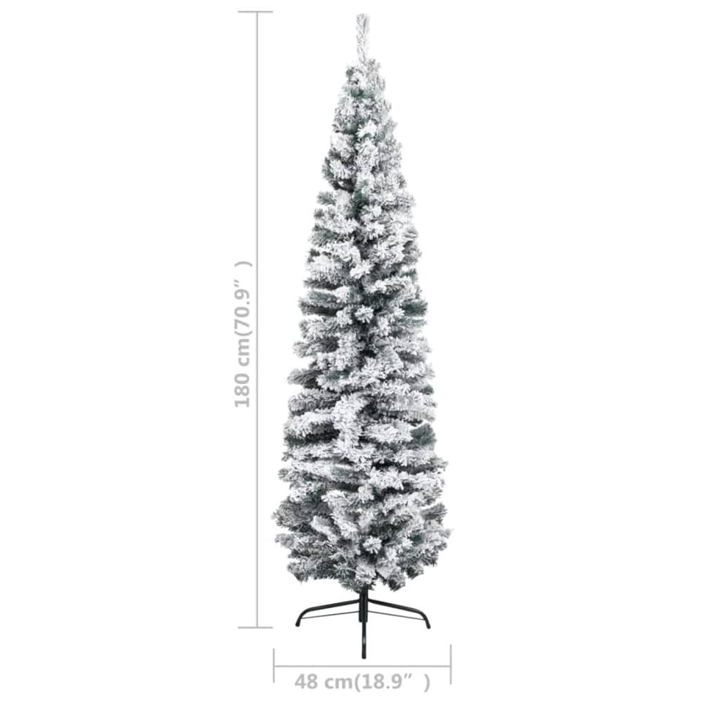 Slim Pre-lit Christmas Tree with Flocked Snow Green 70.9" PVC. Picture 8