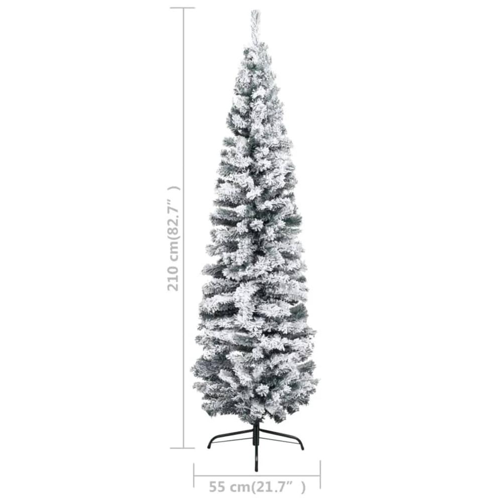 Slim Pre-lit Christmas Tree with Flocked Snow Green 82.7" PVC. Picture 8