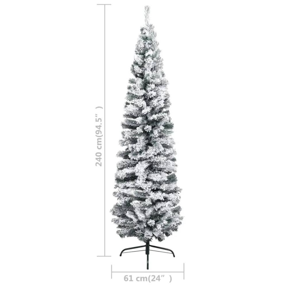Slim Pre-lit Christmas Tree with Flocked Snow Green 94.5" PVC. Picture 8