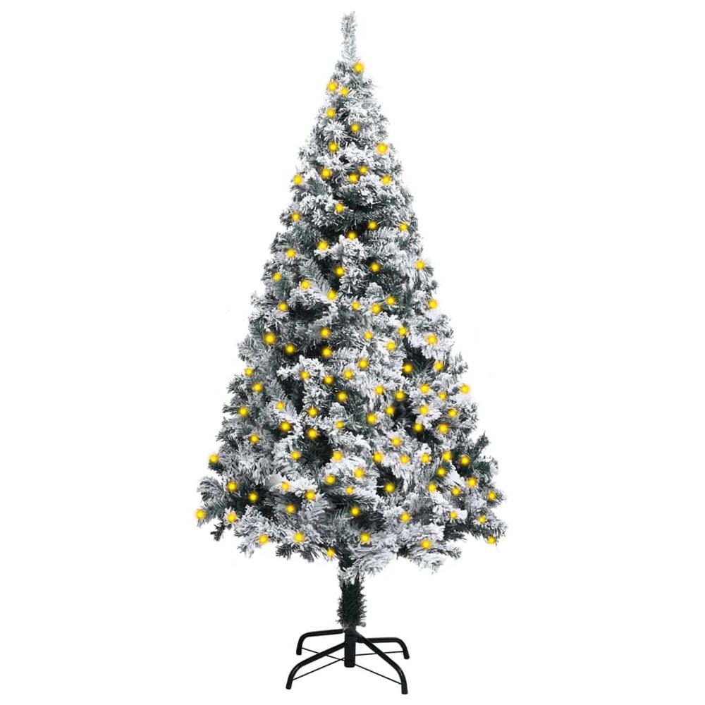 Artificial Pre-lit Christmas Tree with Flocked Snow Green 47.2". Picture 7