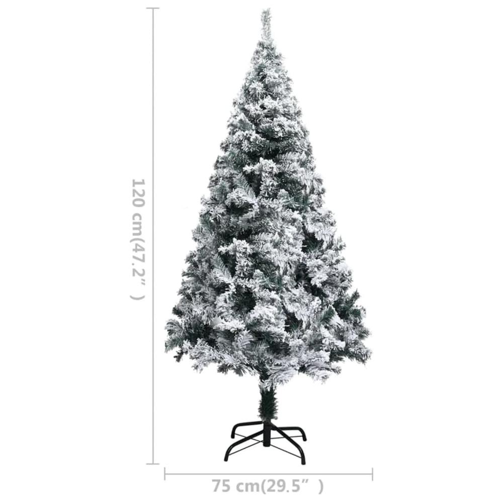 Artificial Pre-lit Christmas Tree with Flocked Snow Green 47.2". Picture 6