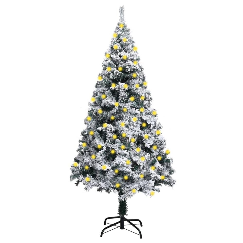 Artificial Pre-lit Christmas Tree with Flocked Snow Green 59.1". Picture 8