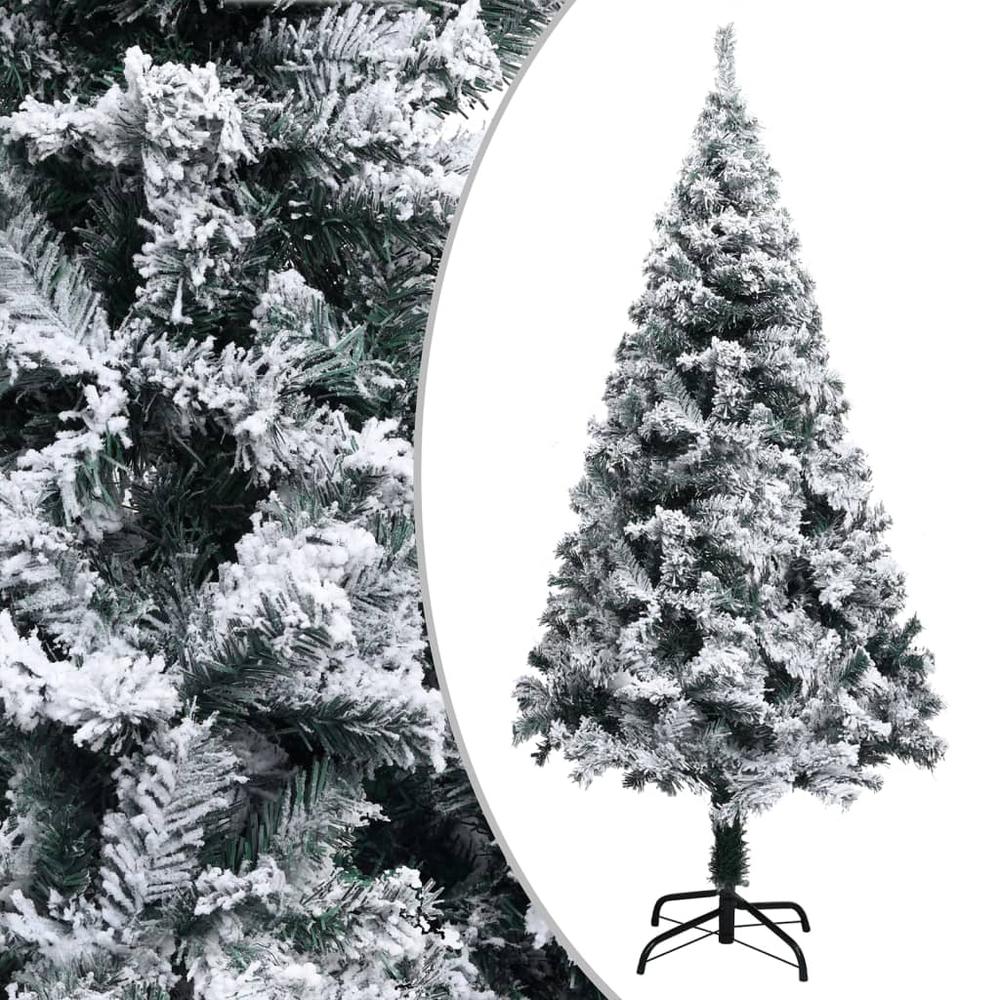 Artificial Pre-lit Christmas Tree with Flocked Snow Green 59.1". Picture 1