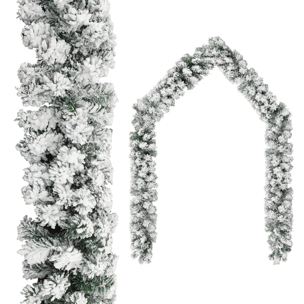 Christmas Garland with LEDs&Flocked Snow Green 32.8' PVC. Picture 1