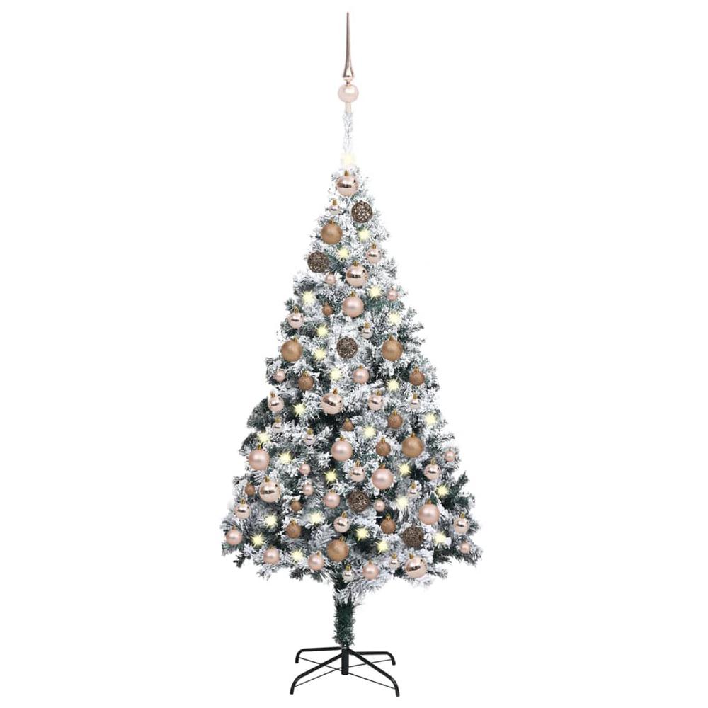 vidaXL Artificial Christmas Tree with LEDs&Ball Set Green 70.9" PVC, 3077868. Picture 1