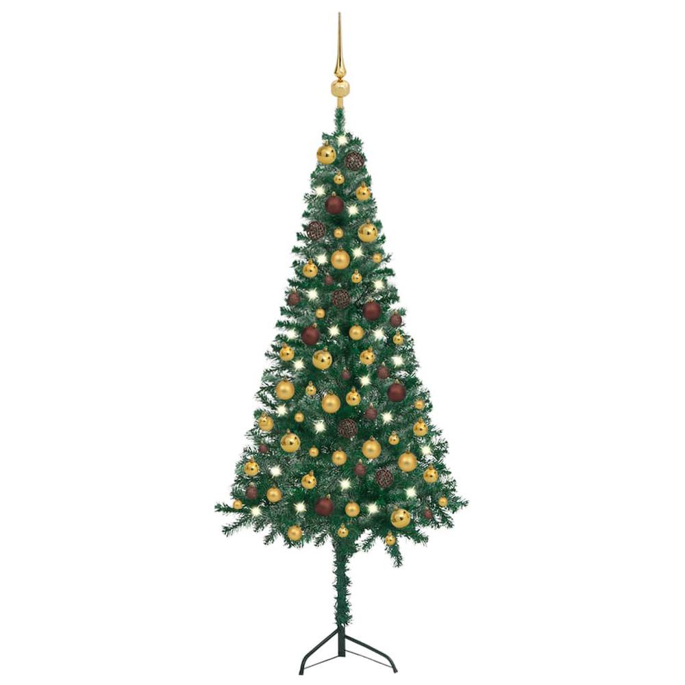 Corner Artificial Christmas Tree LEDs&Ball Set Green 47.2" PVC. Picture 12