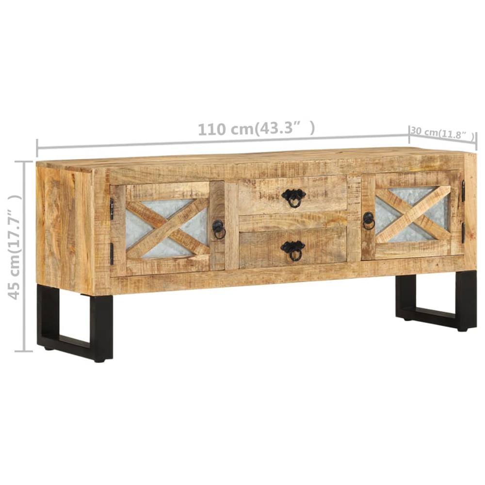 vidaXL TV Cabinet 43.3"x11.8"x17.7" Rough Mango Wood, 328276. Picture 10