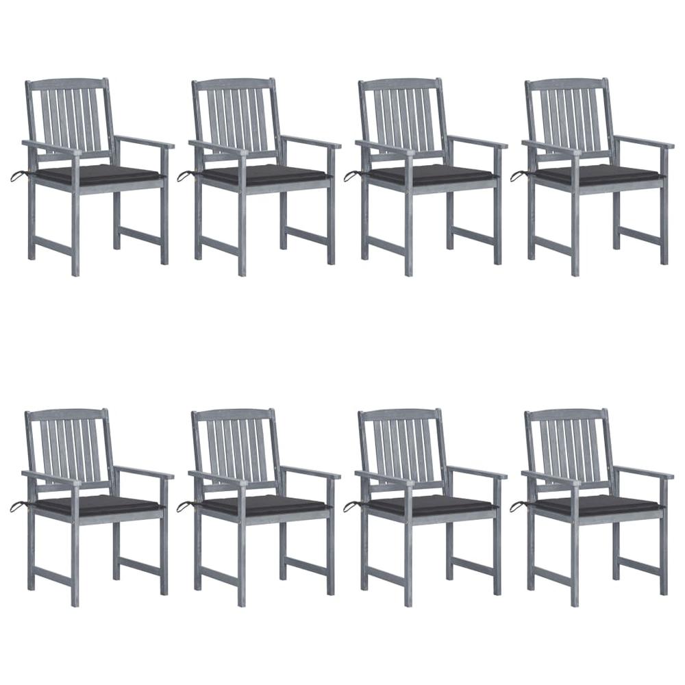 Patio Chairs with Cushions 8 pcs Solid Acacia Wood Gray. Picture 9
