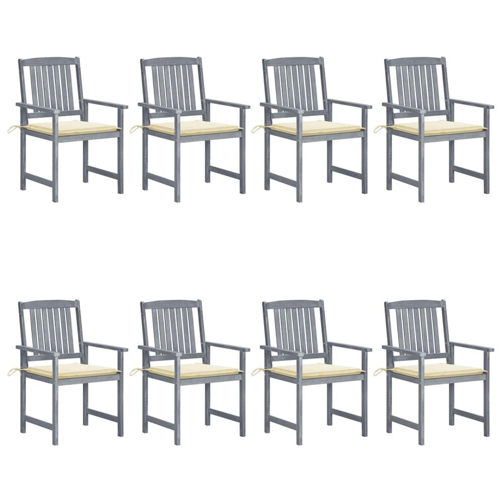 Patio Chairs with Cushions 8 pcs Solid Acacia Wood Gray. Picture 9
