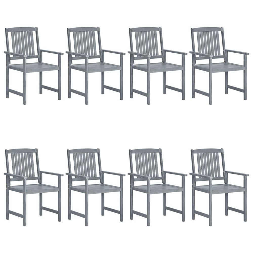 Patio Chairs with Cushions 8 pcs Solid Acacia Wood Gray. Picture 2