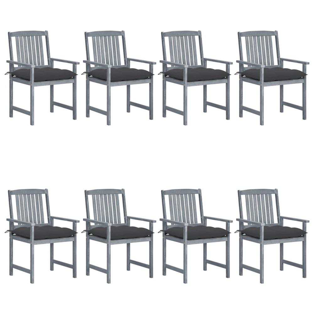 Patio Chairs with Cushions 8 pcs Solid Acacia Wood Gray. Picture 8
