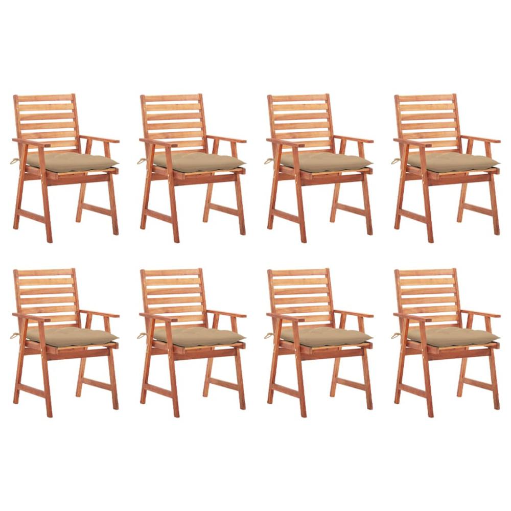Patio Dining Chairs 8 pcs with Cushions Solid Acacia Wood. Picture 7