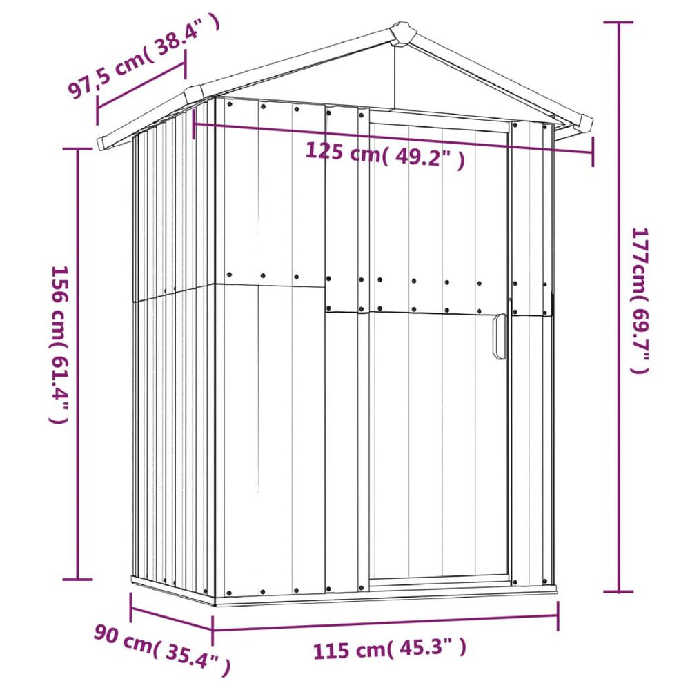 Garden Shed Gray 49.6"x38.4"x69.7" Galvanized Steel. Picture 6