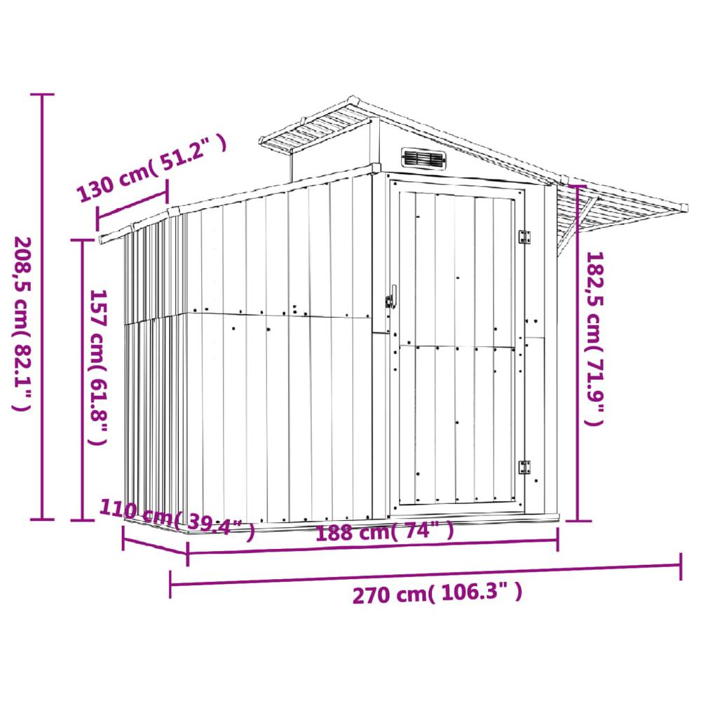 Garden Shed Green 106.3"x51.2"x82.1" Galvanized Steel. Picture 6
