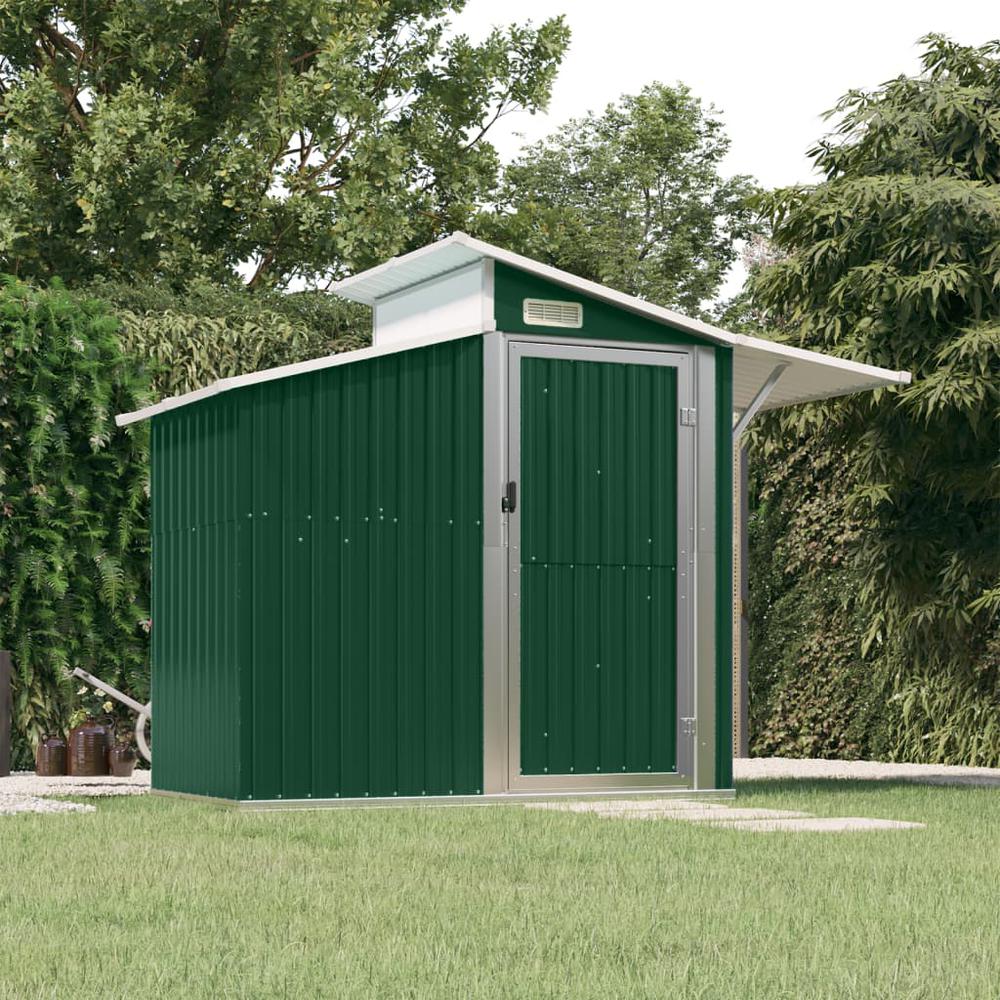 Garden Shed Green 106.3"x51.2"x82.1" Galvanized Steel. Picture 7