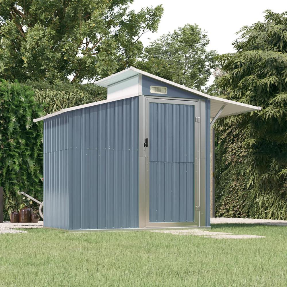Garden Shed Gray 106.3"x51.2"x82.1" Galvanized Steel. Picture 7