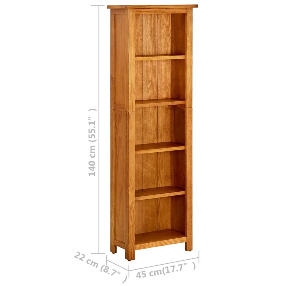 vidaXL 5-Tier Bookcase 17.7"x8.6"x55.1" Solid Oak Wood. Picture 6