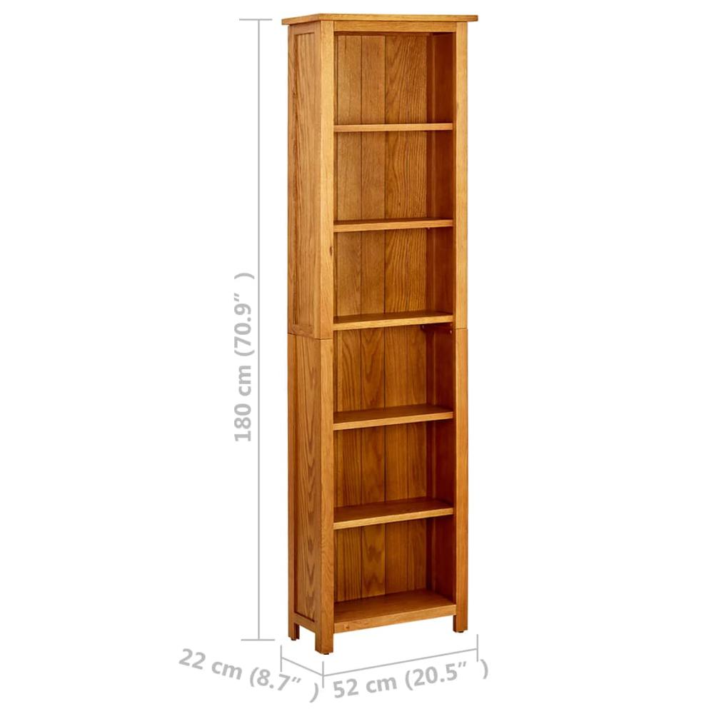 vidaXL 6-Tier Bookcase 20.4"x8.6"x70.8" Solid Oak Wood. Picture 6