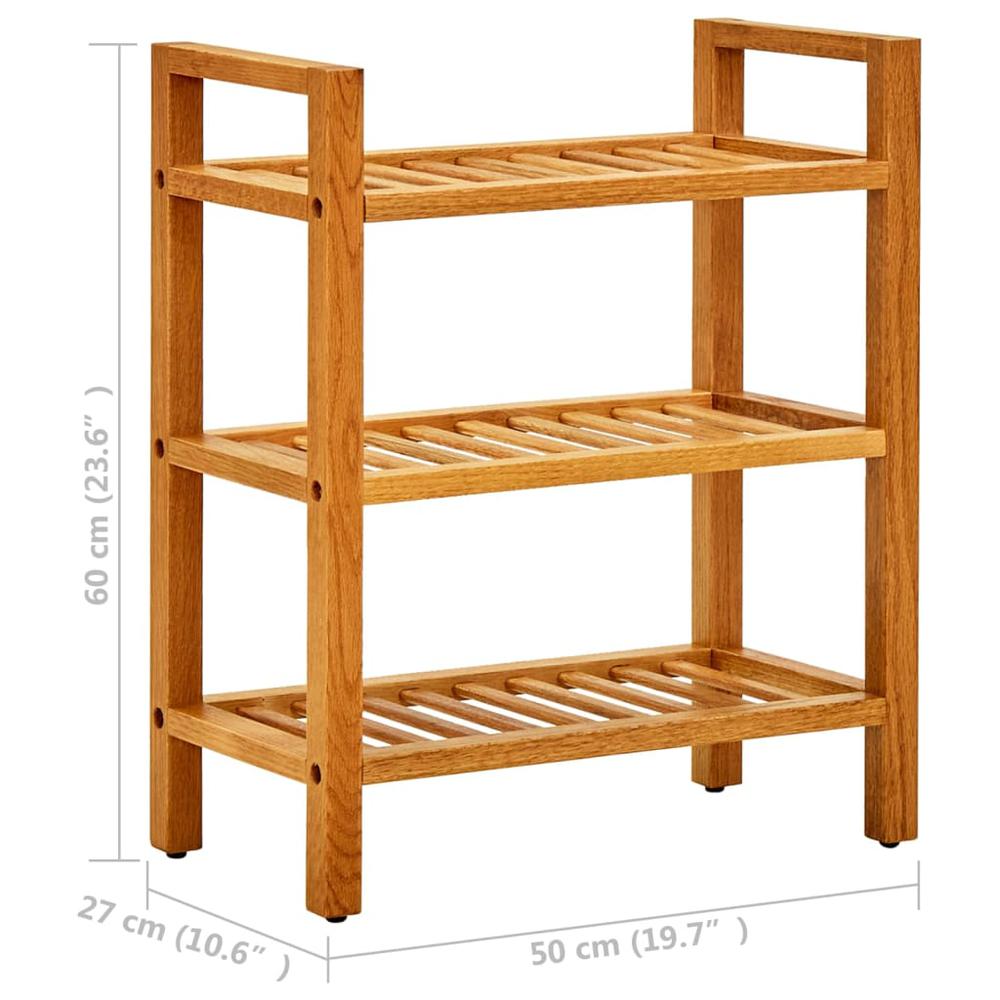 vidaXL Shoe Rack with 3 Shelves 19.7"x10.6"x23.6" Solid Oak Wood. Picture 6