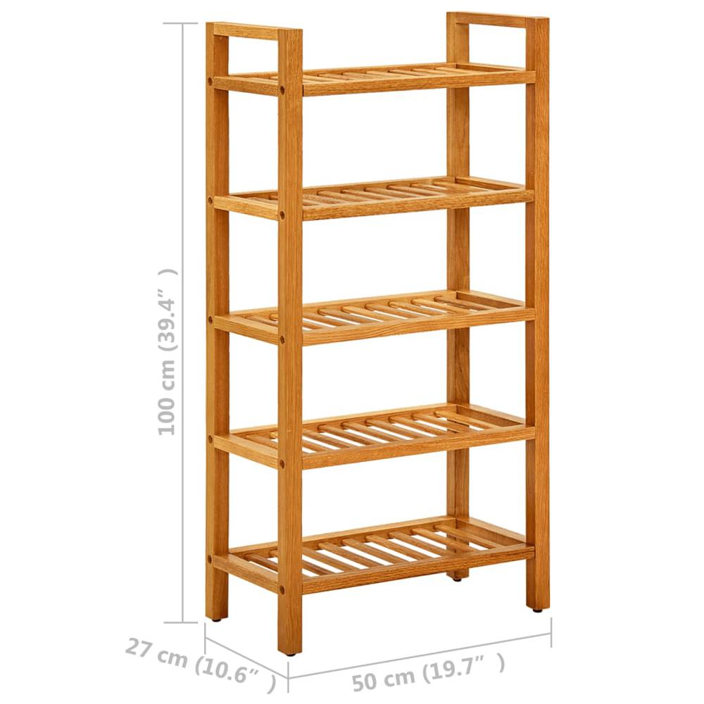 vidaXL Shoe Rack with 5 Shelves 19.7"x10.6"x39.4" Solid Oak Wood. Picture 6