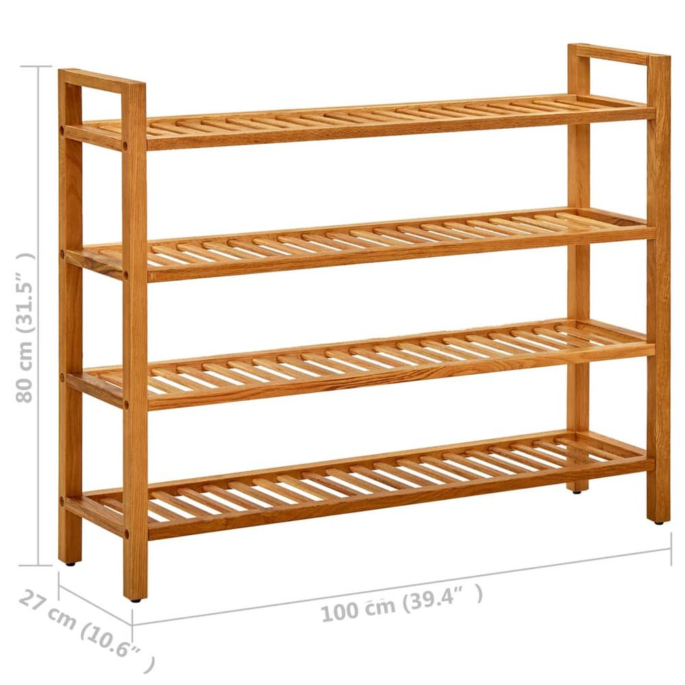 vidaXL Shoe Rack with 4 Shelves 39.4"x10.6"x31.5" Solid Oak Wood. Picture 6