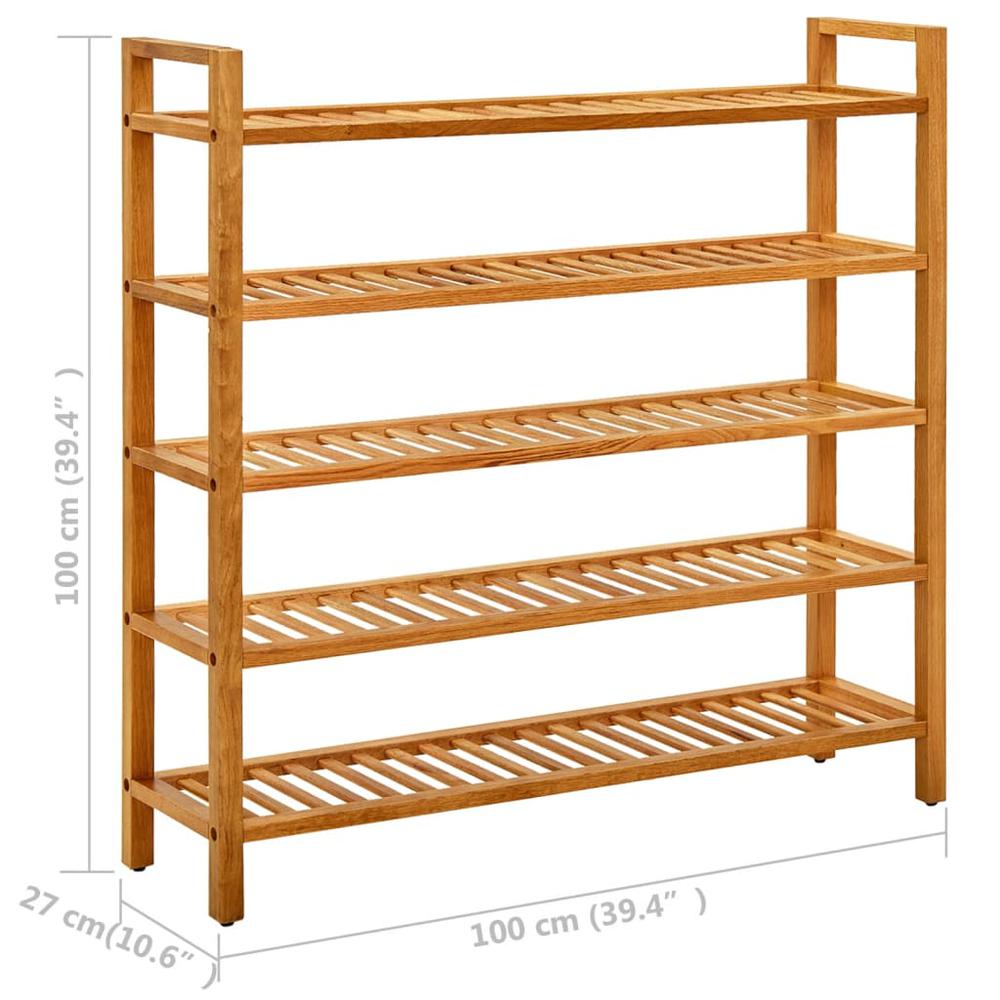 vidaXL Shoe Rack with 5 Shelves 39.4"x10.6"x39.4" Solid Oak Wood. Picture 6