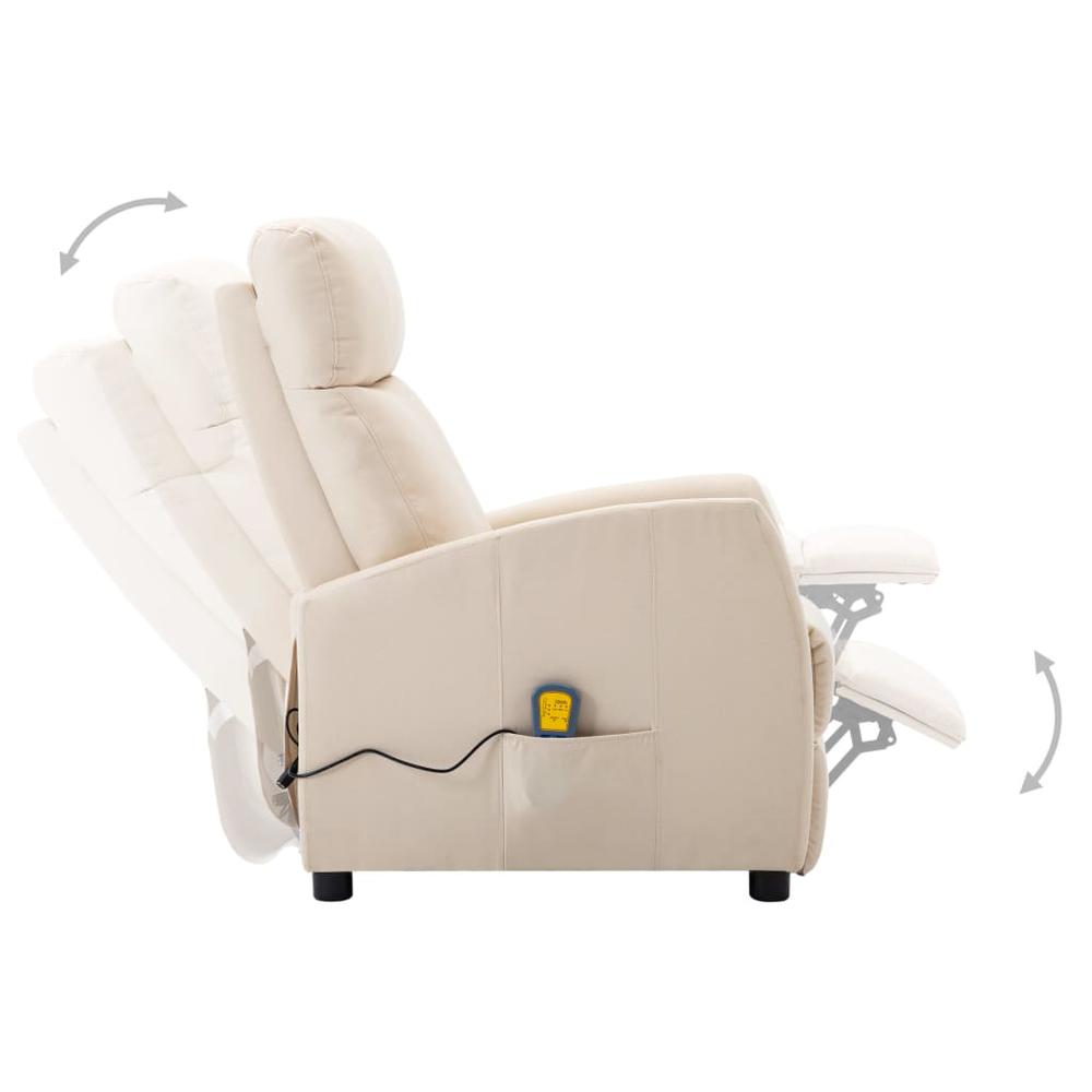 vidaXL Electric Massage Reclining Chair Cream Fabric. Picture 5